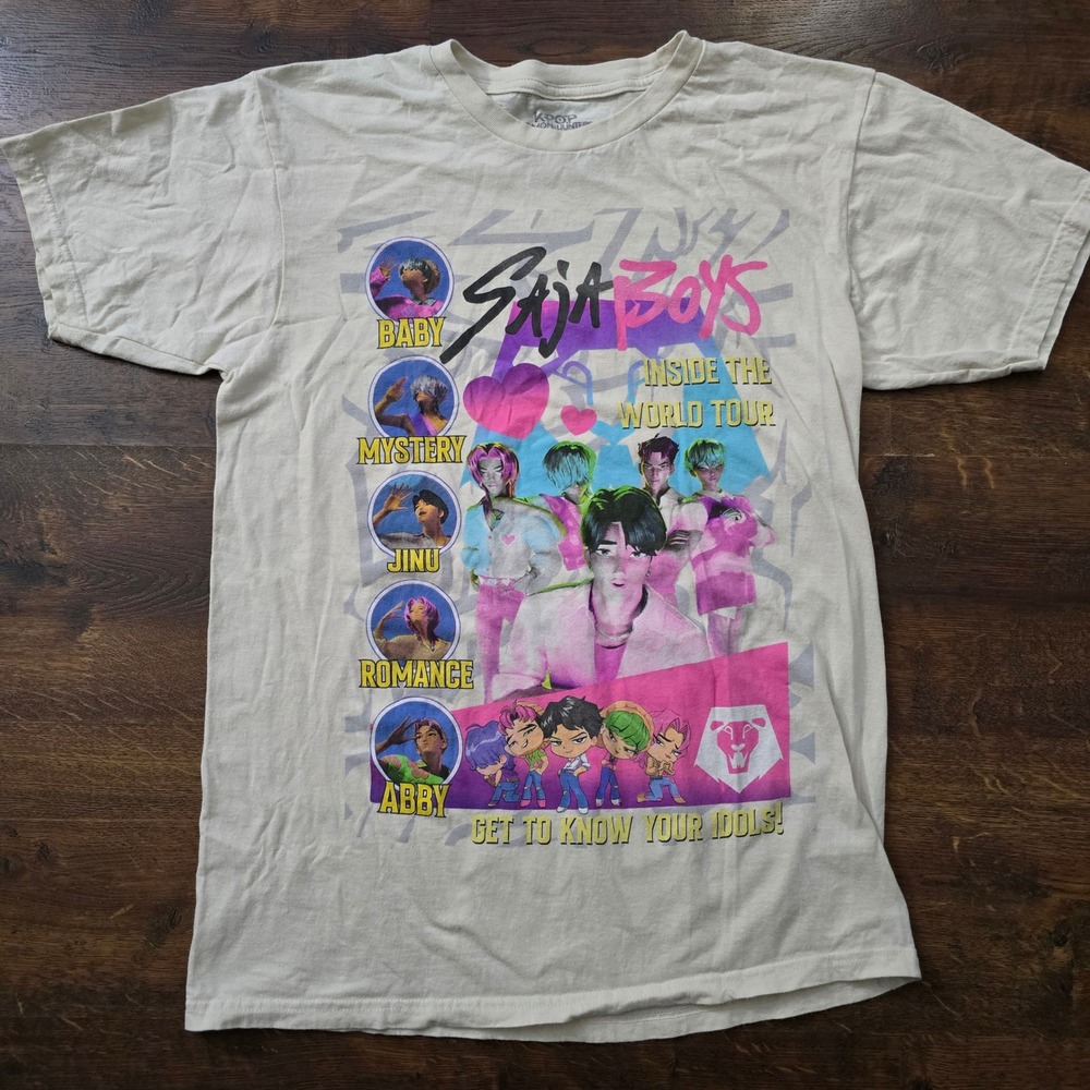 KPop Demon Hunters Saja Boys World Tour Graphic T-Shirt Men Medium Cream Netflix